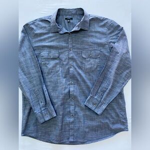 Alfani Men's Blue Textured Cotton Long Sleeve Button Down Shirt XXL